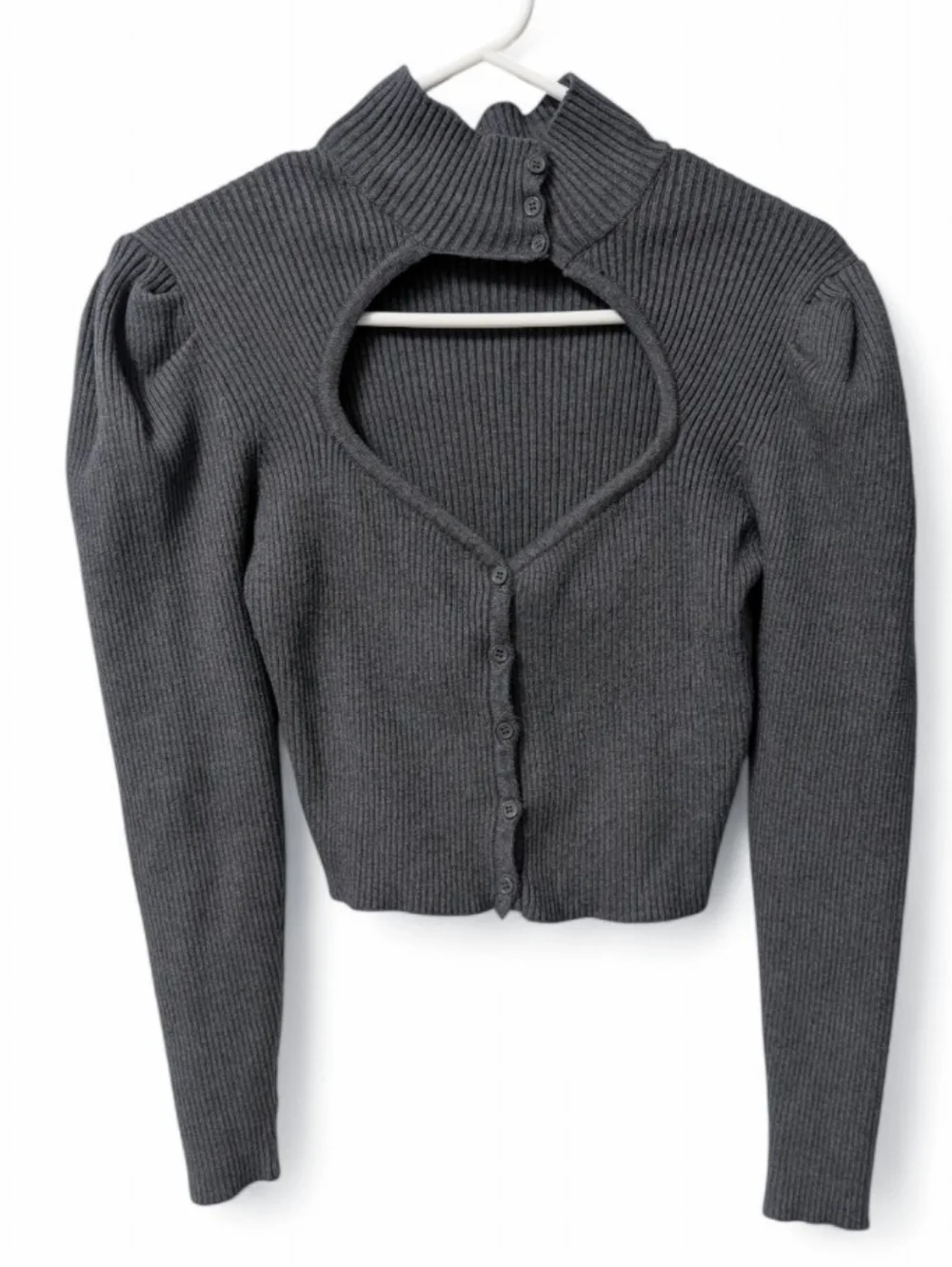 Like New! Zara Ribbed Cutout Button Front Crop Sweater - Picture 3 of 6
